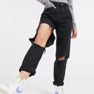 ASOS extreme distressed black high rise mom jeans